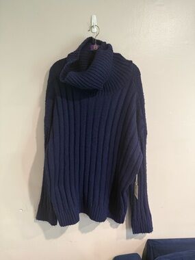 a.n.a Ribbed Cowl Neck Sweater - Navy